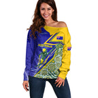 Personalized Australia Swimming Athlete Off Shoulder Sweater Aboriginal Dot Pattern Competitive Swimmer Patriotic