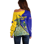 Personalized Australia Swimming Athlete Off Shoulder Sweater Aboriginal Dot Pattern Competitive Swimmer Patriotic