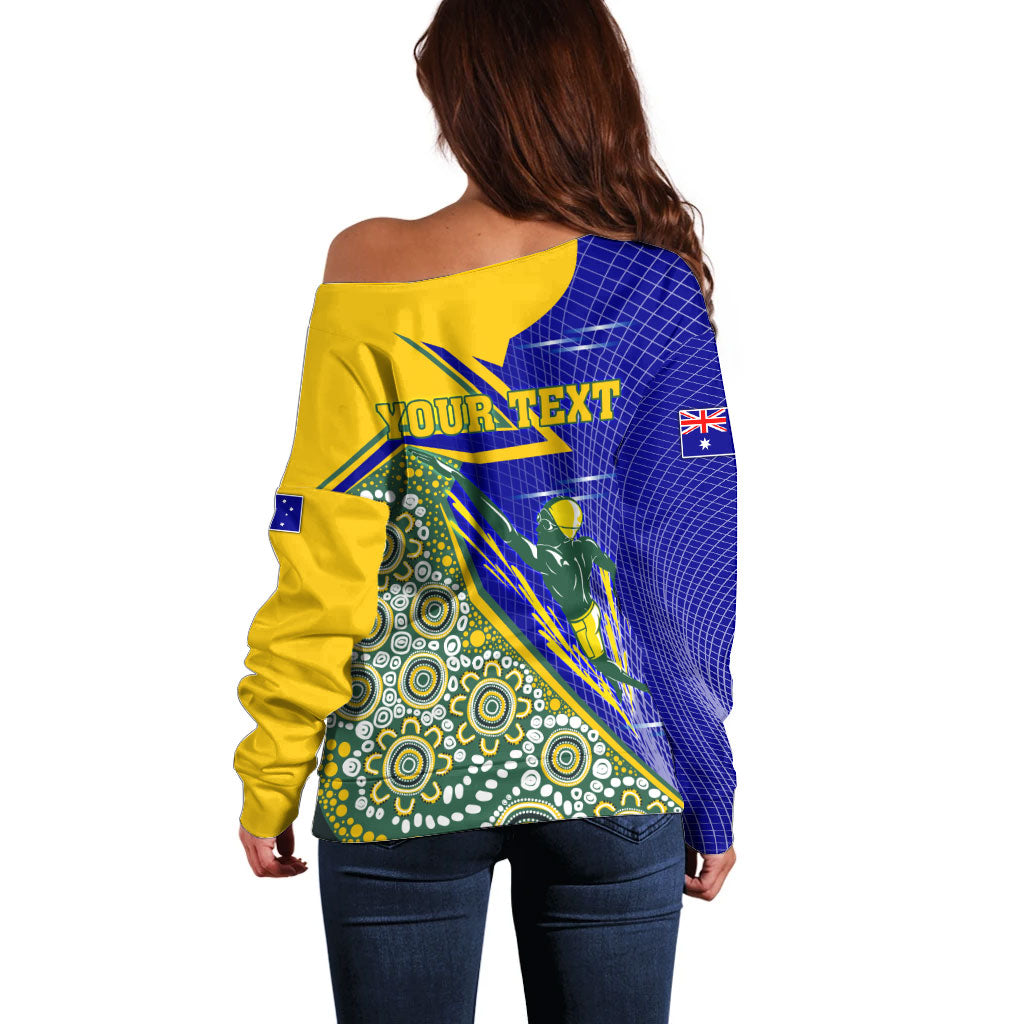Personalized Australia Swimming Athlete Off Shoulder Sweater Aboriginal Dot Pattern Competitive Swimmer Patriotic