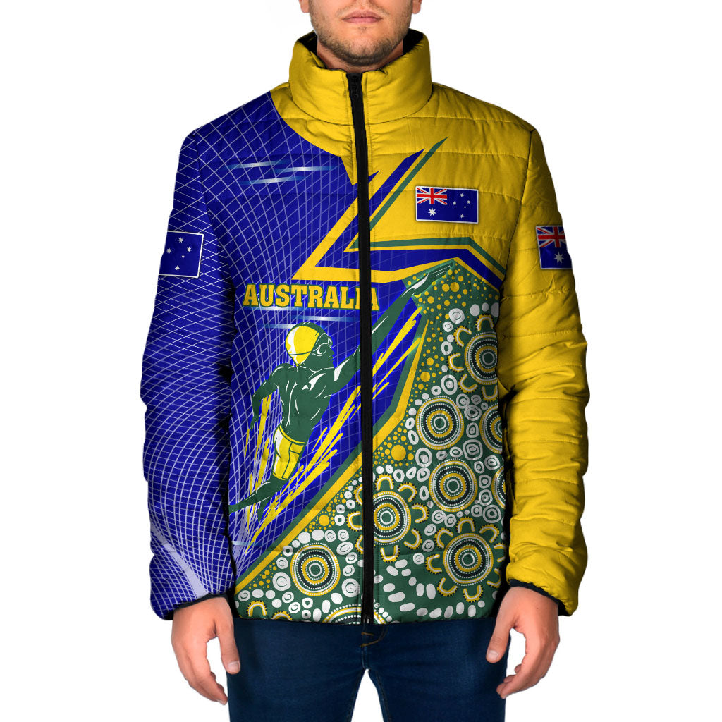 Personalized Australia Swimming Athlete Padded Jacket Aboriginal Dot Pattern Competitive Swimmer Patriotic