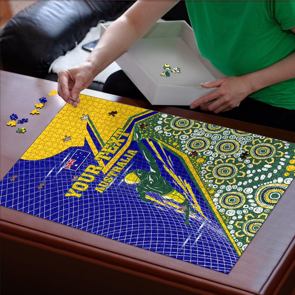 Personalized Australia Swimming Athlete Puzzle Aboriginal Dot Pattern Competitive Swimmer Patriotic