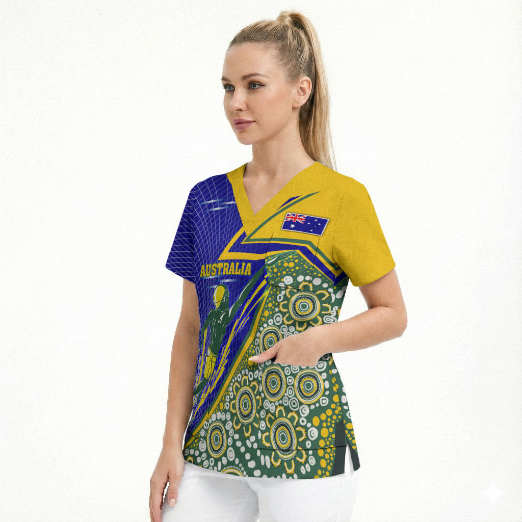 Personalized Australia Swimming Athlete Scrub Top Aboriginal Dot Pattern Competitive Swimmer Patriotic