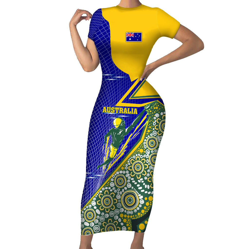 Personalized Australia Swimming Athlete Short Sleeve Bodycon Dress Aboriginal Dot Pattern Competitive Swimmer Patriotic