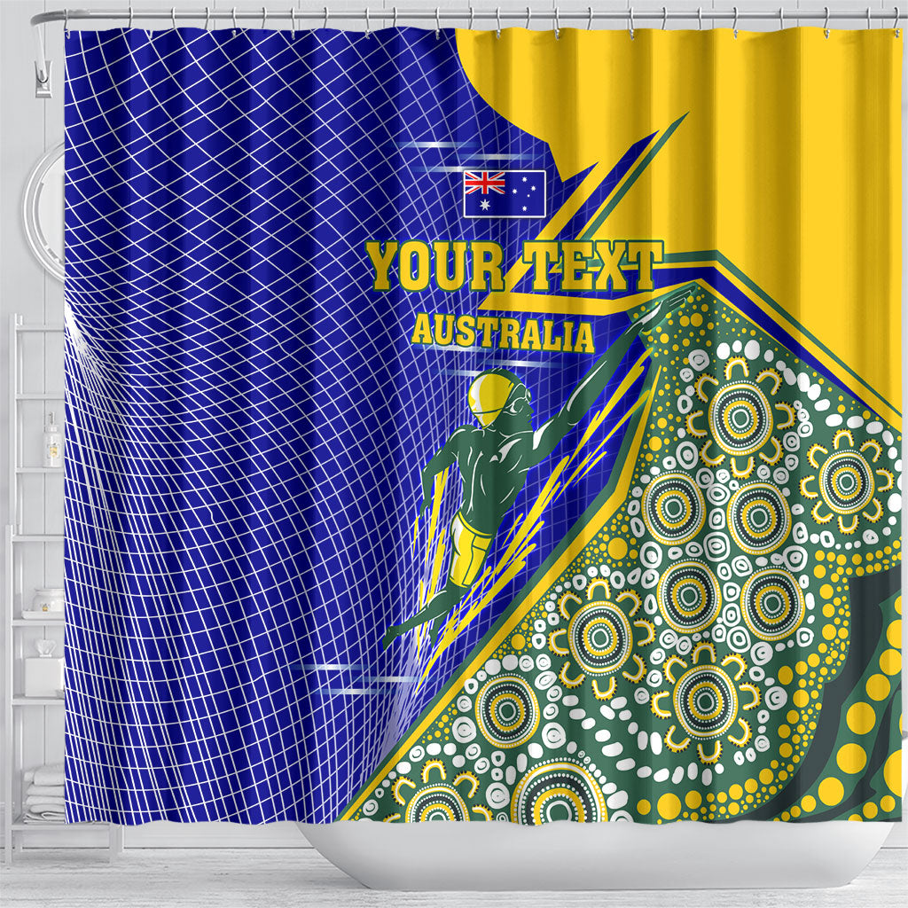 Personalized Australia Swimming Athlete Shower Curtain Aboriginal Dot Pattern Competitive Swimmer Patriotic