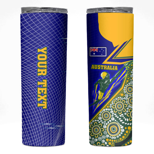 Personalized Australia Swimming Athlete Skinny Tumbler Aboriginal Dot Pattern Competitive Swimmer Patriotic