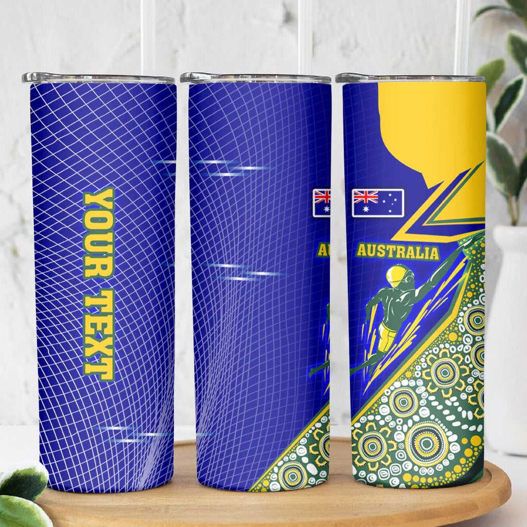 Personalized Australia Swimming Athlete Skinny Tumbler Aboriginal Dot Pattern Competitive Swimmer Patriotic
