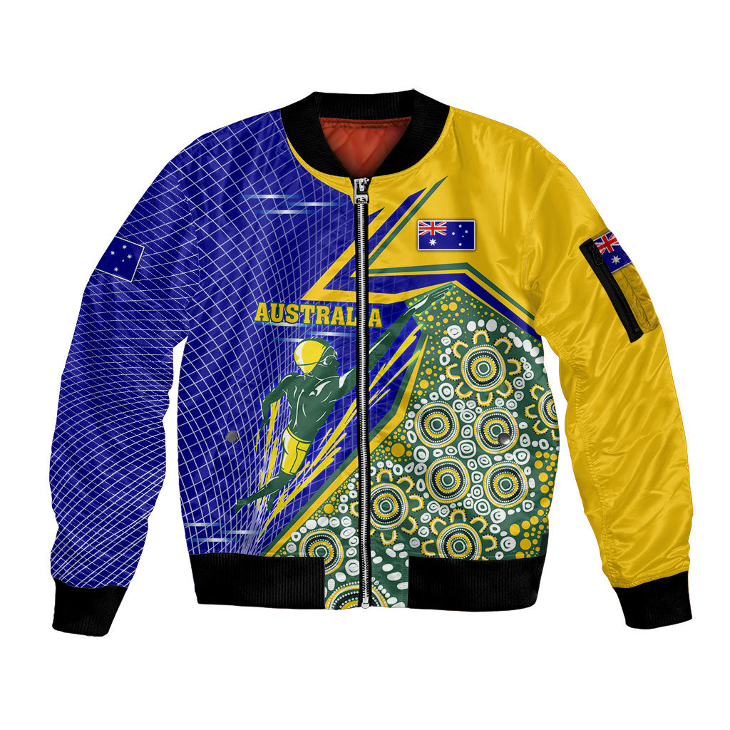 Personalized Australia Swimming Athlete Sleeve Zip Bomber Jacket Aboriginal Dot Pattern Competitive Swimmer Patriotic