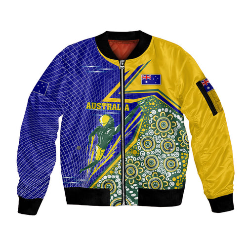 Personalized Australia Swimming Athlete Sleeve Zip Bomber Jacket Aboriginal Dot Pattern Competitive Swimmer Patriotic