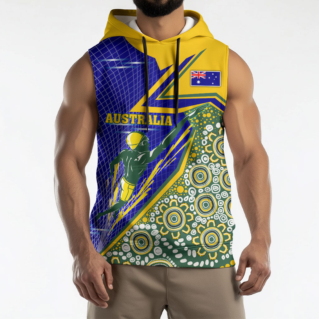 Personalized Australia Swimming Athlete Sleeveless Hoodie Aboriginal Dot Pattern Competitive Swimmer Patriotic