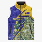 Personalized Australia Swimming Athlete Sleeveless Puffer Jacket Aboriginal Dot Pattern Competitive Swimmer Patriotic