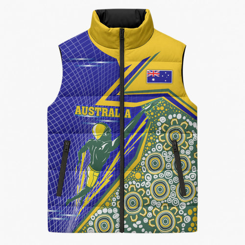 Personalized Australia Swimming Athlete Sleeveless Puffer Jacket Aboriginal Dot Pattern Competitive Swimmer Patriotic
