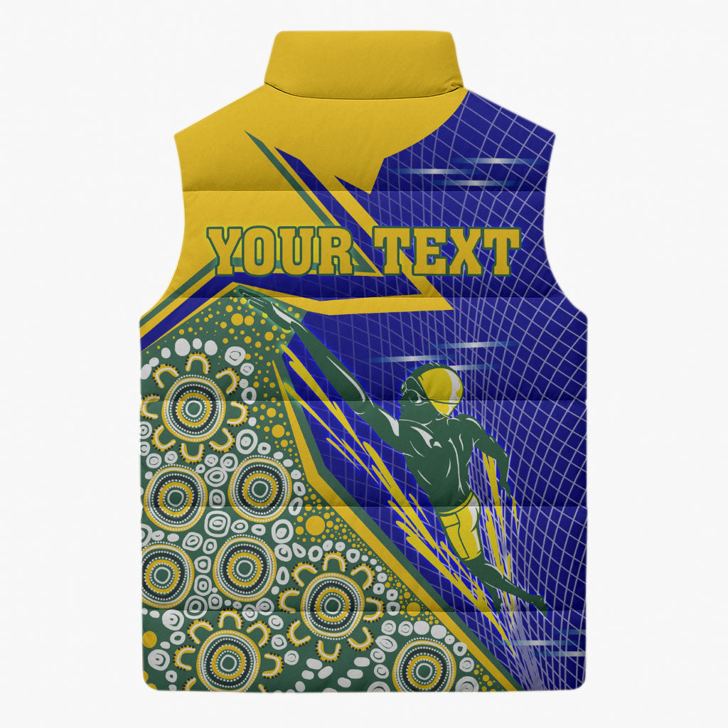 Personalized Australia Swimming Athlete Sleeveless Puffer Jacket Aboriginal Dot Pattern Competitive Swimmer Patriotic