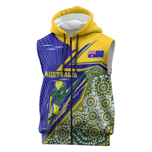 Personalized Australia Swimming Athlete Sleeveless Zip Hoodie Aboriginal Dot Pattern Competitive Swimmer Patriotic