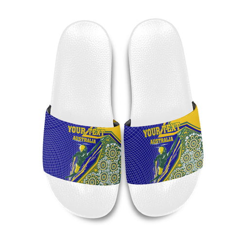 Personalized Australia Swimming Athlete Slide Sandals Aboriginal Dot Pattern Competitive Swimmer Patriotic