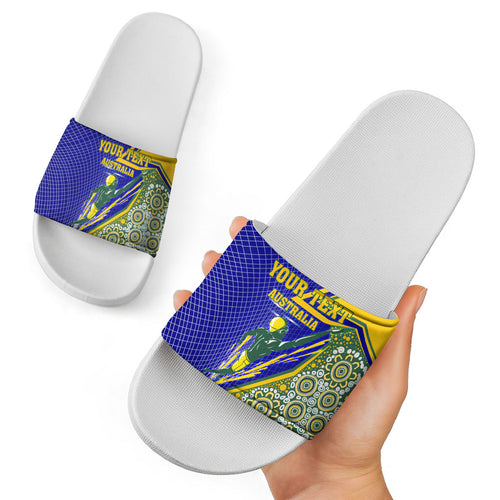 Personalized Australia Swimming Athlete Slide Sandals Aboriginal Dot Pattern Competitive Swimmer Patriotic