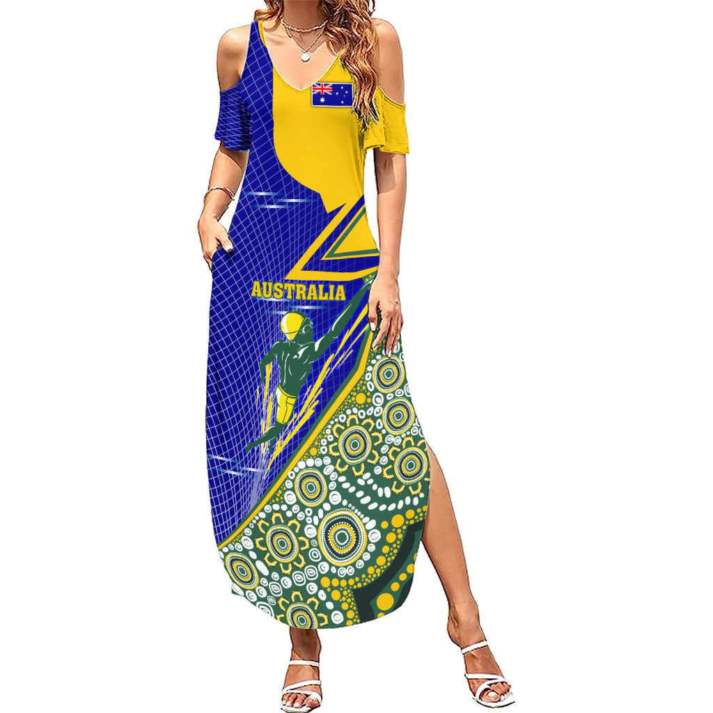 Personalized Australia Swimming Athlete Summer Maxi Dress Aboriginal Dot Pattern Competitive Swimmer Patriotic