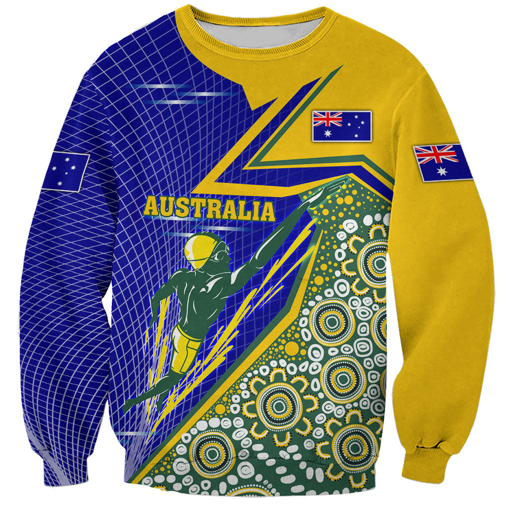Personalized Australia Swimming Athlete Sweatshirt Aboriginal Dot Pattern Competitive Swimmer Patriotic