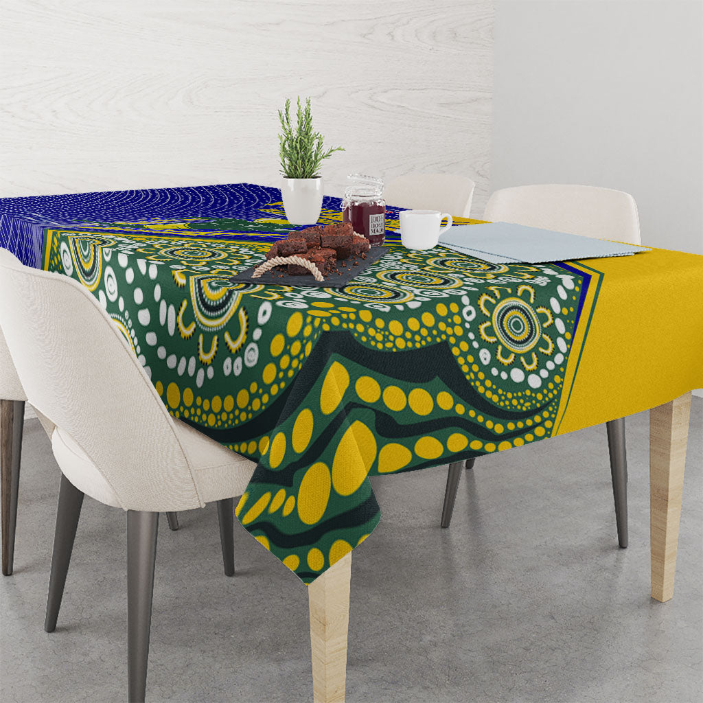 Personalized Australia Swimming Athlete Tablecloth Aboriginal Dot Pattern Competitive Swimmer Patriotic