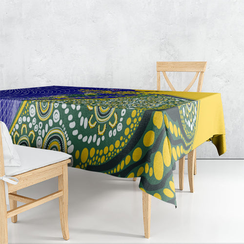 Personalized Australia Swimming Athlete Tablecloth Aboriginal Dot Pattern Competitive Swimmer Patriotic