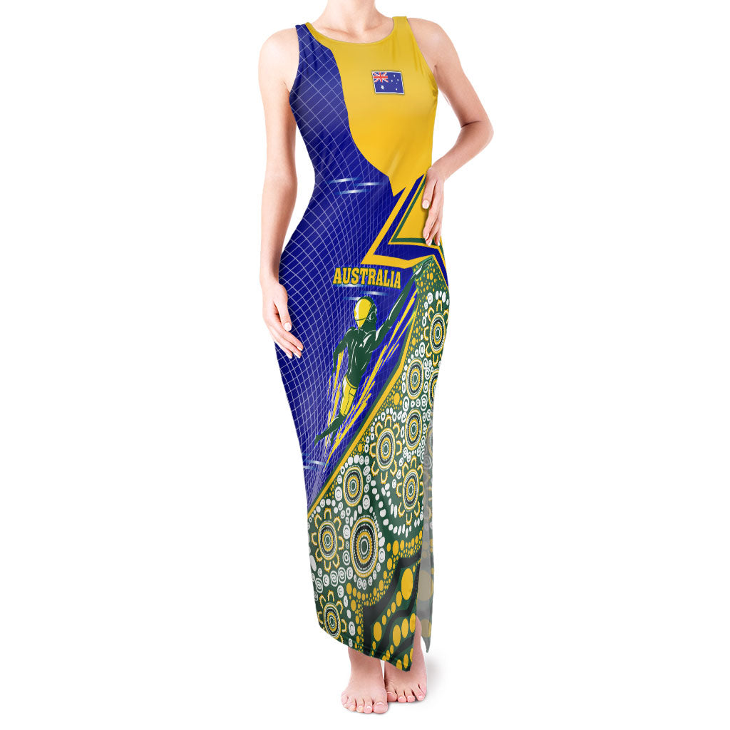 Personalized Australia Swimming Athlete Tank Maxi Dress Aboriginal Dot Pattern Competitive Swimmer Patriotic