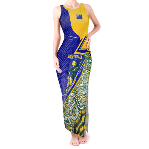 Personalized Australia Swimming Athlete Tank Maxi Dress Aboriginal Dot Pattern Competitive Swimmer Patriotic
