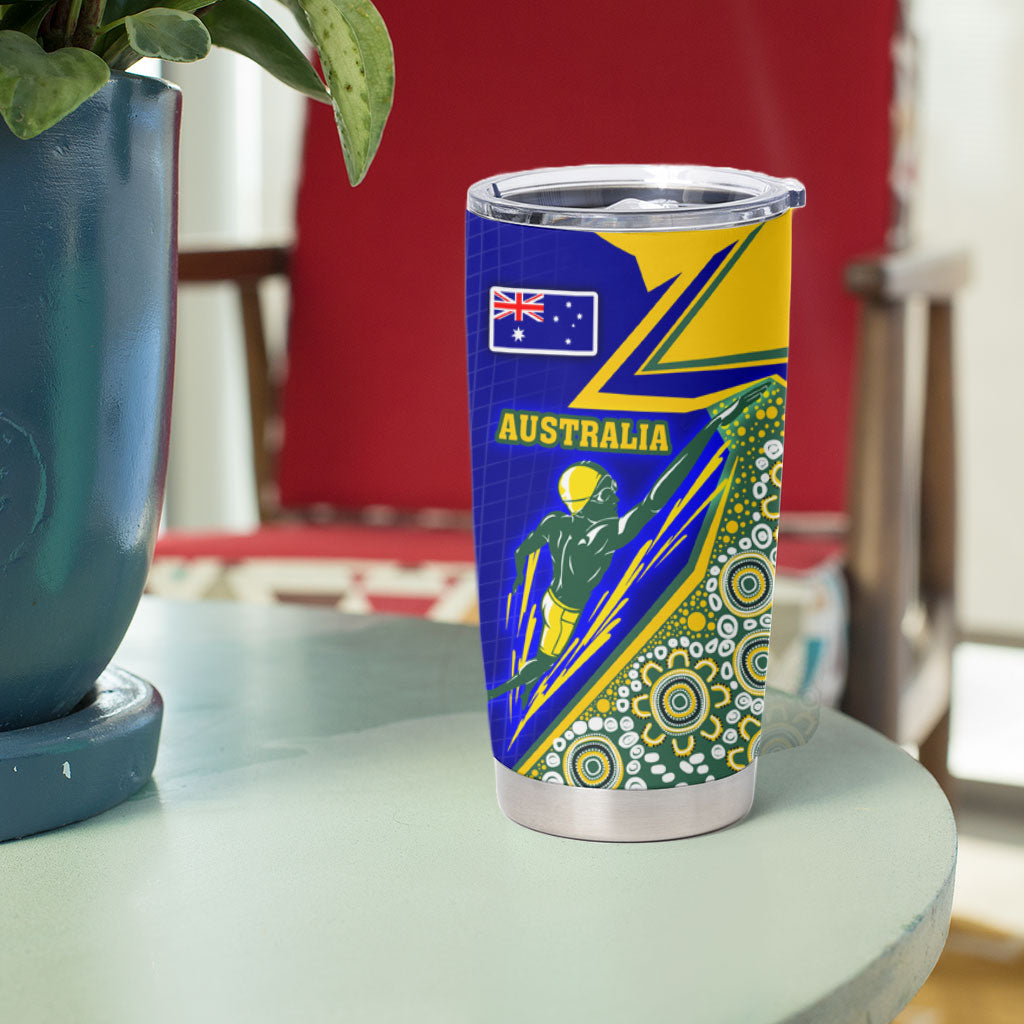 Personalized Australia Swimming Athlete Tumbler Cup Aboriginal Dot Pattern Competitive Swimmer Patriotic