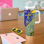 Personalized Australia Swimming Athlete Tumbler With Handle Aboriginal Dot Pattern Competitive Swimmer Patriotic