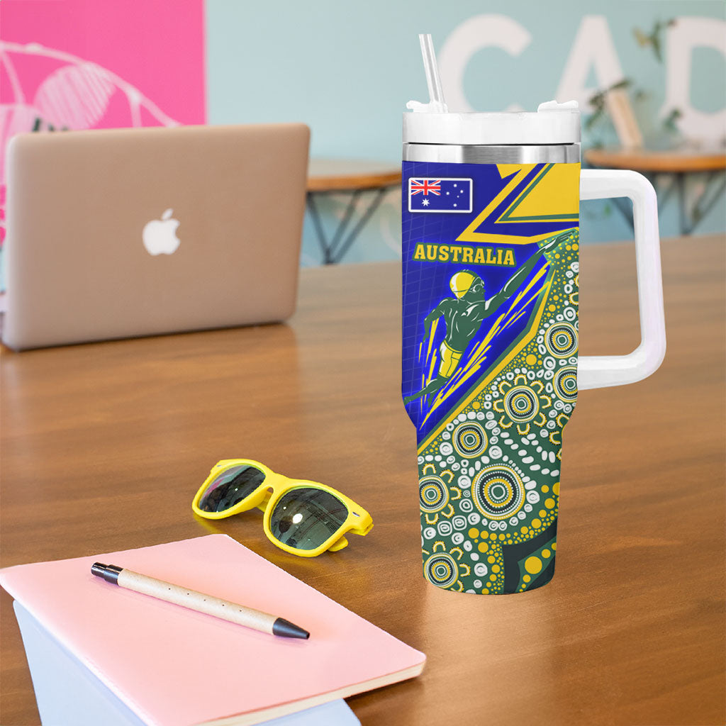 Personalized Australia Swimming Athlete Tumbler With Handle Aboriginal Dot Pattern Competitive Swimmer Patriotic