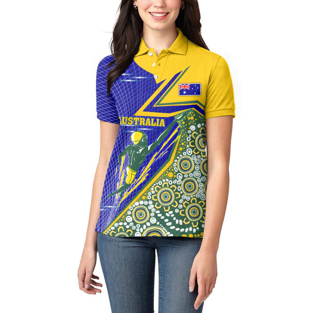 Personalized Australia Swimming Athlete Women Polo Shirt Aboriginal Dot Pattern Competitive Swimmer Patriotic