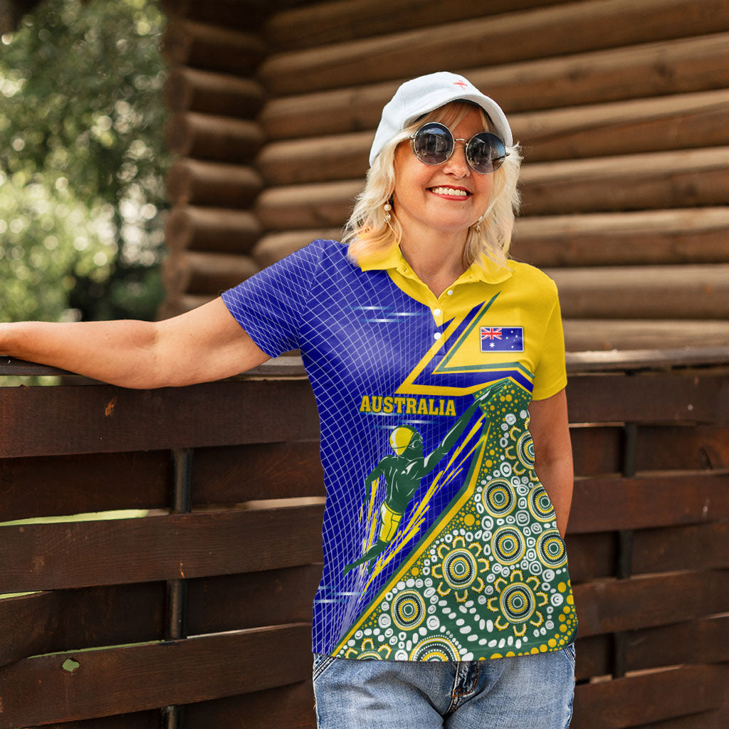 Personalized Australia Swimming Athlete Women Polo Shirt Aboriginal Dot Pattern Competitive Swimmer Patriotic