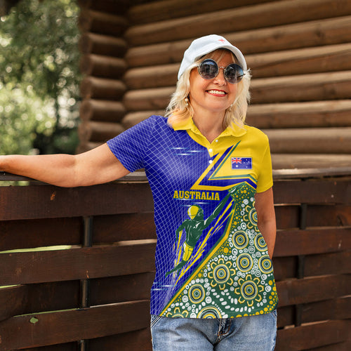 Personalized Australia Swimming Athlete Women Polo Shirt Aboriginal Dot Pattern Competitive Swimmer Patriotic