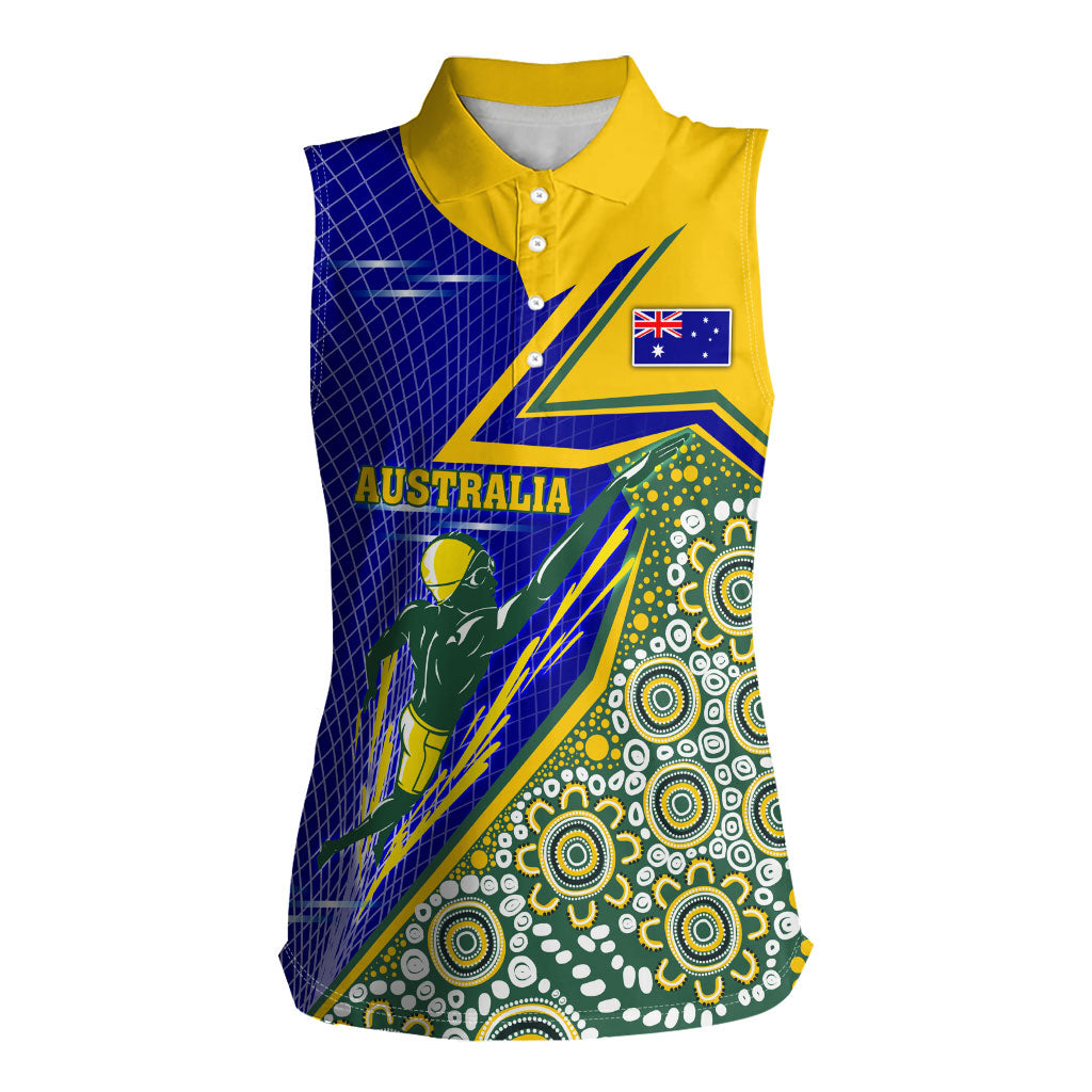 Personalized Australia Swimming Athlete Women Sleeveless Polo Shirt Aboriginal Dot Pattern Competitive Swimmer Patriotic