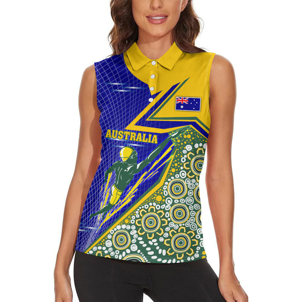 Personalized Australia Swimming Athlete Women Sleeveless Polo Shirt Aboriginal Dot Pattern Competitive Swimmer Patriotic