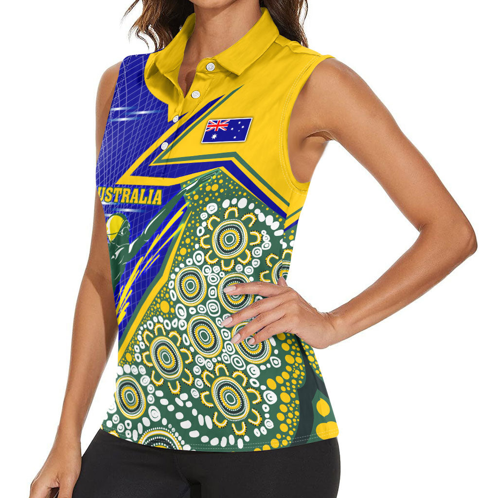 Personalized Australia Swimming Athlete Women Sleeveless Polo Shirt Aboriginal Dot Pattern Competitive Swimmer Patriotic