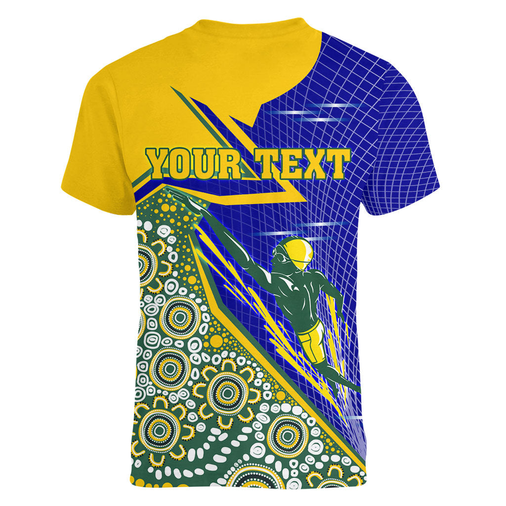 Personalized Australia Swimming Athlete Women V-Neck T-Shirt Aboriginal Dot Pattern Competitive Swimmer Patriotic