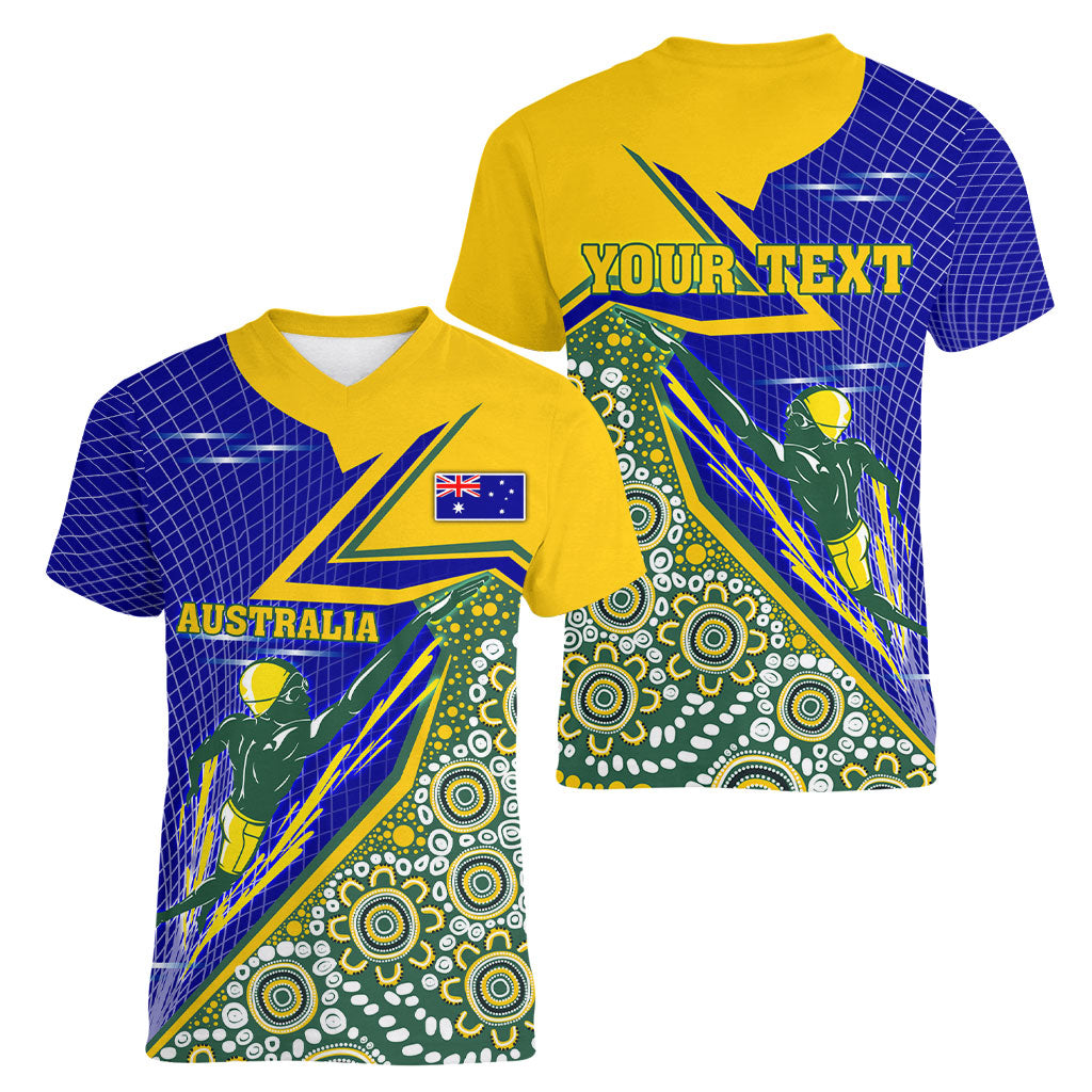 Personalized Australia Swimming Athlete Women V-Neck T-Shirt Aboriginal Dot Pattern Competitive Swimmer Patriotic
