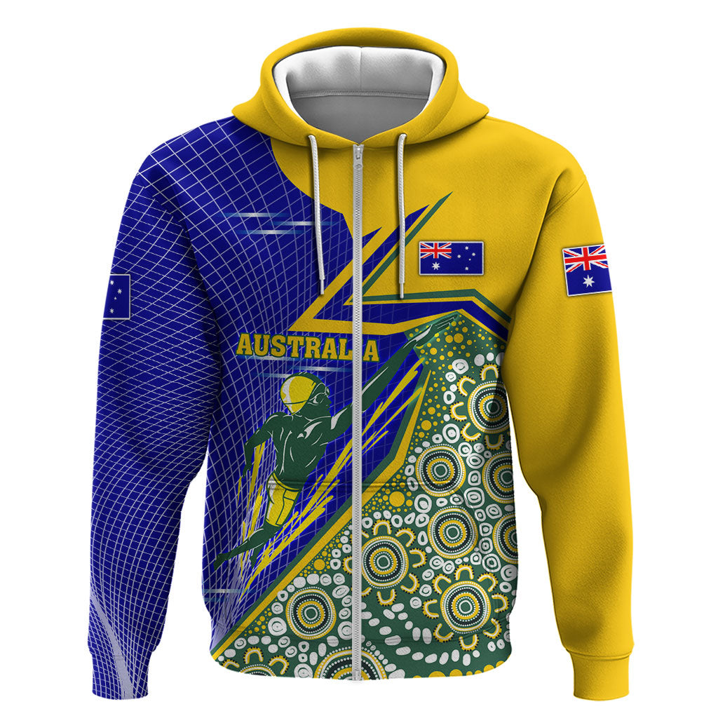 Personalized Australia Swimming Athlete Zip Hoodie Aboriginal Dot Pattern Competitive Swimmer Patriotic