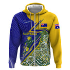 Personalized Australia Swimming Athlete Zip Hoodie Aboriginal Dot Pattern Competitive Swimmer Patriotic