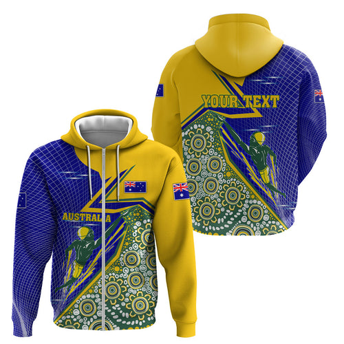 Personalized Australia Swimming Athlete Zip Hoodie Aboriginal Dot Pattern Competitive Swimmer Patriotic