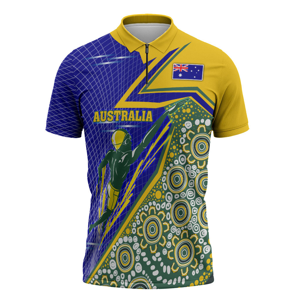 Personalized Australia Swimming Athlete Zipper Polo Shirt Aboriginal Dot Pattern Competitive Swimmer Patriotic