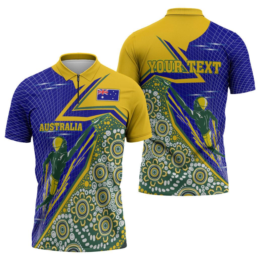 Personalized Australia Swimming Athlete Zipper Polo Shirt Aboriginal Dot Pattern Competitive Swimmer Patriotic