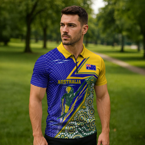 Personalized Australia Swimming Athlete Zipper Polo Shirt Aboriginal Dot Pattern Competitive Swimmer Patriotic