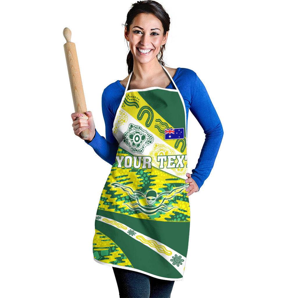 Personalised Australia Swimming Athlete Apron Aboriginal Pattern Freestyle Swimmer Patriotic