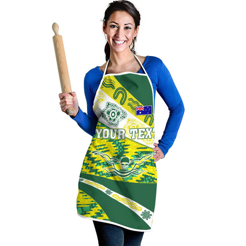 Personalised Australia Swimming Athlete Apron Aboriginal Pattern Freestyle Swimmer Patriotic