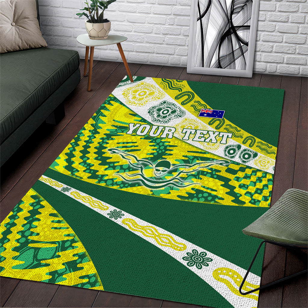 Personalised Australia Swimming Athlete Area Rug Aboriginal Pattern Freestyle Swimmer Patriotic