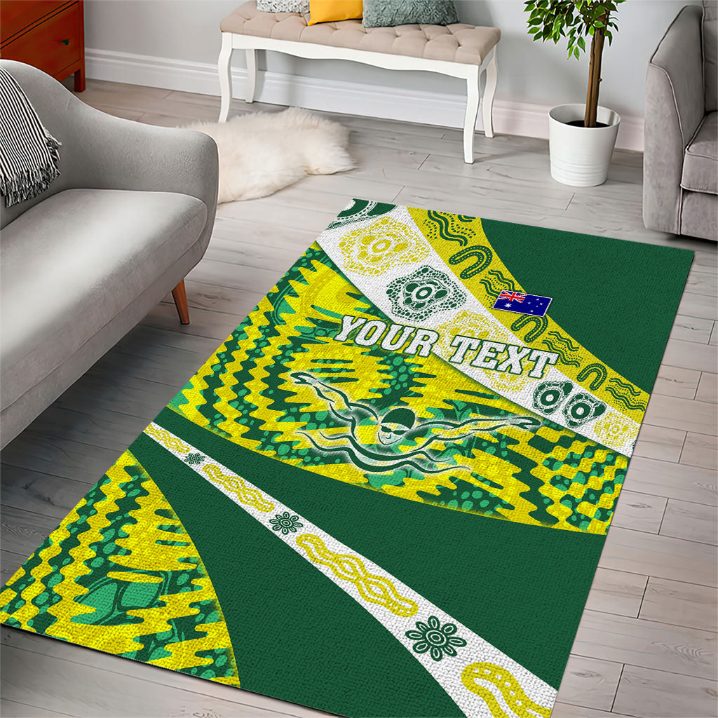 Personalised Australia Swimming Athlete Area Rug Aboriginal Pattern Freestyle Swimmer Patriotic