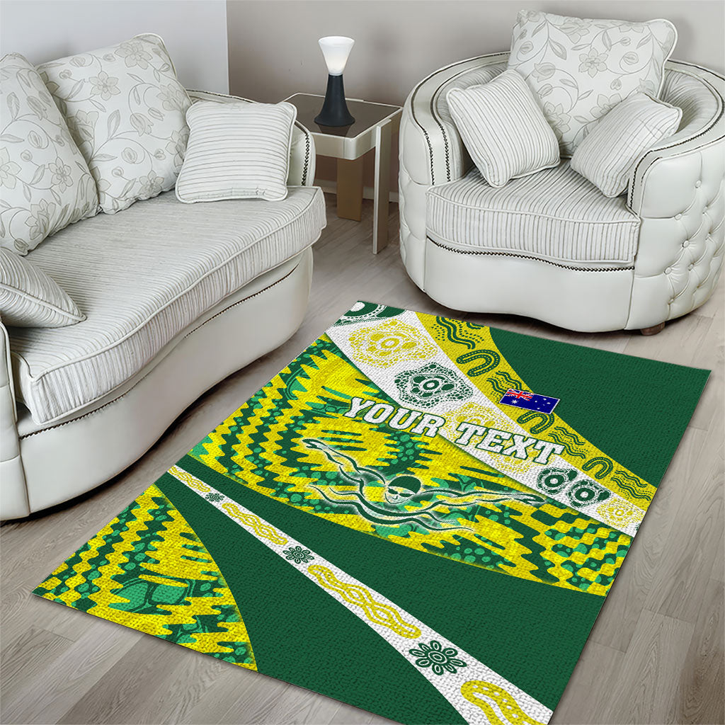Personalised Australia Swimming Athlete Area Rug Aboriginal Pattern Freestyle Swimmer Patriotic