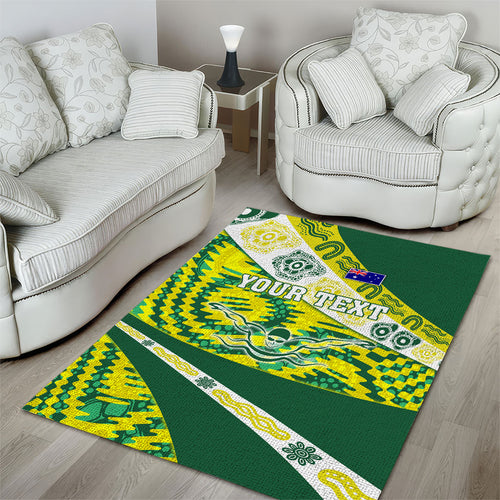 Personalised Australia Swimming Athlete Area Rug Aboriginal Pattern Freestyle Swimmer Patriotic