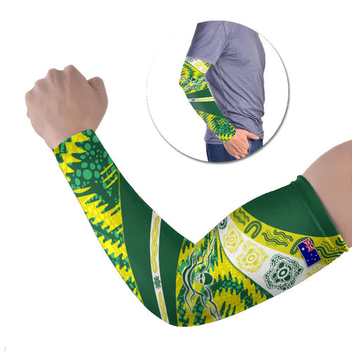 Personalised Australia Swimming Athlete Arm Sleeves Aboriginal Pattern Freestyle Swimmer Patriotic