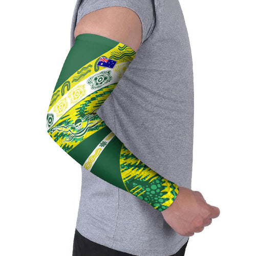 Personalised Australia Swimming Athlete Arm Sleeves Aboriginal Pattern Freestyle Swimmer Patriotic